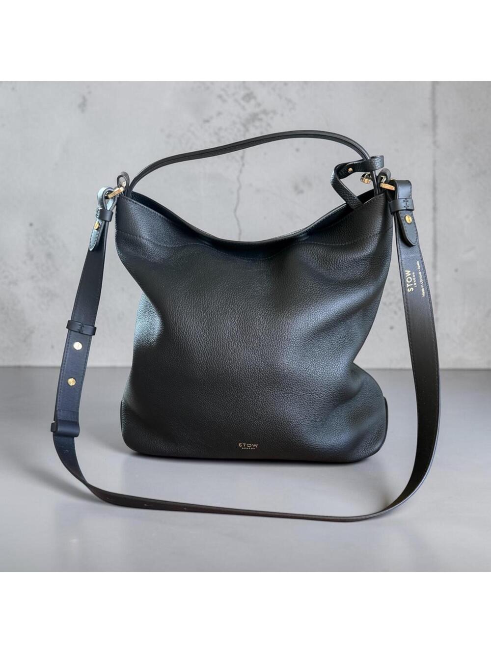 Stow London Curve Leather Bag Black